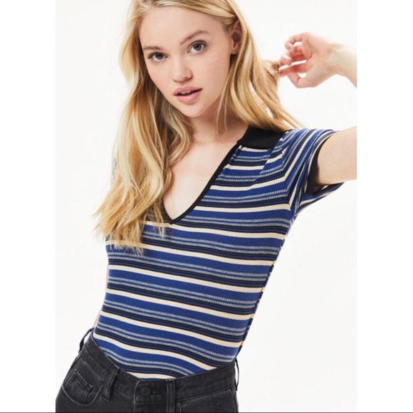 Me to We Tops - Pacsun Striped Ribbed Polo Tee